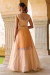 Shop_Vinita Bhansali_Orange Silk Organza Embroidery, Sequins Round Sunhera Kamal Fusion Jacket Set _at_Aza_Fashions