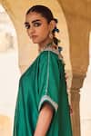 Vinita Bhansali_Green Silk Embroidery Round Neck Aafsa Kaftan Set _Online_at_Aza_Fashions