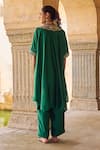 Shop_Vinita Bhansali_Green Silk Embroidery Round Neck Aafsa Kaftan Set _at_Aza_Fashions