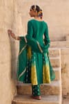 Shop_Vinita Bhansali_Green , Organza Sequins, Zari, Embroidery V-neck Maharani Anarkali Set _at_Aza_Fashions