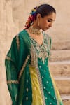 Vinita Bhansali_Green , Organza Sequins, Zari, Embroidery V-neck Maharani Anarkali Set _Online_at_Aza_Fashions