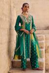Buy_Vinita Bhansali_Green , Organza Sequins, Zari, Embroidery V-neck Maharani Anarkali Set _Online_at_Aza_Fashions