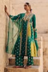 Buy_Vinita Bhansali_Green , Organza Sequins, Zari, Embroidery V-neck Maharani Anarkali Set _at_Aza_Fashions