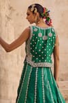 Buy_Vinita Bhansali_Green Silk Sequins, Embroidery V-neck Pankhuri Waist Coat - Lehenga Set _Online_at_Aza_Fashions