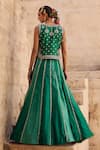 Shop_Vinita Bhansali_Green Silk Sequins, Embroidery V-neck Pankhuri Waist Coat - Lehenga Set _at_Aza_Fashions