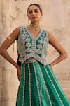 Vinita Bhansali_Green Silk Sequins, Embroidery V-neck Pankhuri Waist Coat - Lehenga Set _at_Aza_Fashions