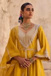 Buy_Vinita Bhansali_Yellow , Organza Embroidery V-neck Noorani Anarkali Set _Online_at_Aza_Fashions