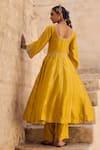 Shop_Vinita Bhansali_Yellow , Organza Embroidery V-neck Noorani Anarkali Set _at_Aza_Fashions