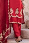Vinita Bhansali_Red , Organza Embroidery V-neck Designer Madhu Kurta Set _Online_at_Aza_Fashions