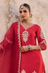 Buy_Vinita Bhansali_Red , Organza Embroidery V-neck Designer Madhu Kurta Set _Online_at_Aza_Fashions