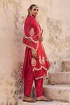Shop_Vinita Bhansali_Red , Organza Embroidery V-neck Designer Madhu Kurta Set _Online_at_Aza_Fashions