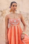Buy_Vinita Bhansali_Orange , Organza Embroidery Round Neck Saanjh Anarkali Set _Online_at_Aza_Fashions