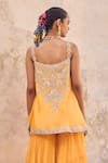 Shop_Vinita Bhansali_Yellow Silk, Crepe Embroidery Square Neck Gharara Set _Online_at_Aza_Fashions