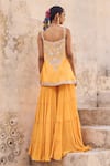 Shop_Vinita Bhansali_Yellow Silk, Crepe Embroidery Square Neck Gharara Set _at_Aza_Fashions