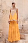 Vinita Bhansali_Yellow Silk, Crepe Embroidery Square Neck Gharara Set _at_Aza_Fashions