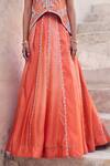Buy_Vinita Bhansali_Orange Silk Sequins, Embroidery V-neck Saanjh Waistcoat Lehenga Set _Online_at_Aza_Fashions