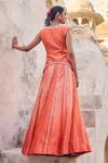 Shop_Vinita Bhansali_Orange Silk Sequins, Embroidery V-neck Saanjh Waistcoat Lehenga Set _at_Aza_Fashions