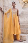 Buy_Vinita Bhansali_Yellow , Organza Embroidery Square Neck Aashni Anarkali Set _at_Aza_Fashions