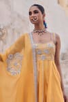 Buy_Vinita Bhansali_Yellow , Organza Embroidery Square Neck Aashni Anarkali Set _Online_at_Aza_Fashions