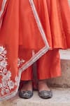 Vinita Bhansali_Orange , Organza Embroidery Split V-neck Saanjh Kamal Anarkali Set _Online_at_Aza_Fashions