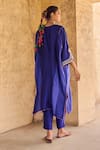 Shop_Vinita Bhansali_Blue Silk Embroidery V-neck Aavya Designer Kaftan Set _at_Aza_Fashions