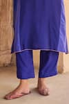 Shop_Vinita Bhansali_Blue Silk Embroidery V-neck Aavya Designer Kaftan Set _Online_at_Aza_Fashions
