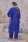 Shop_Vinita Bhansali_Blue Silk Embroidery Round Neck Samara Kaftan Set _at_Aza_Fashions