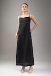 Buy_Divyam Mehta_Black Linen Embroidery Coal Midi Dress _at_Aza_Fashions