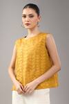 Buy_Divyam Mehta_Yellow Round Neck Textured Blouse _at_Aza_Fashions