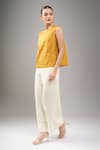 Buy_Divyam Mehta_Yellow Round Neck Textured Blouse _Online_at_Aza_Fashions
