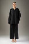 Buy_Divyam Mehta_Black Handloom Cotton Collared Coal Pant Set _at_Aza_Fashions