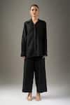 Divyam Mehta_Black Handloom Cotton Collared Coal Pant Set _Online_at_Aza_Fashions