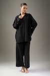 Buy_Divyam Mehta_Black Handloom Cotton Collared Coal Pant Set _Online_at_Aza_Fashions