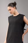 Divyam Mehta_Black Handloom Cotton Round Neck Coal Pant Set _Online_at_Aza_Fashions