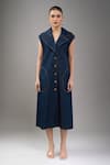 Shop_Divyam Mehta_Blue Denim Collared Midi Dress _Online_at_Aza_Fashions