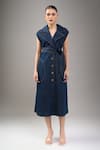 Divyam Mehta_Blue Denim Collared Midi Dress _at_Aza_Fashions