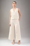 Buy_Divyam Mehta_Cream Chanderi V-neck Waistcoat And Pant Set _at_Aza_Fashions