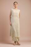Buy_Divyam Mehta_Cream Chiffon Round Neck Straight Kurta Set _at_Aza_Fashions