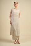 Divyam Mehta_Cream Chiffon Round Neck Straight Kurta Set _Online_at_Aza_Fashions