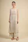 Shop_Divyam Mehta_Cream Chiffon Round Neck Straight Kurta Set _Online_at_Aza_Fashions