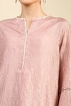 Divyam Mehta_Pink Round Neck Mulberry Straight Kurta Set _at_Aza_Fashions