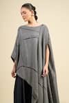 Buy_Divyam Mehta_Black Crepe Round Neck Coal Poncho And Draped Skirt Set _Online_at_Aza_Fashions