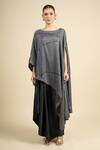 Shop_Divyam Mehta_Black Crepe Round Neck Coal Poncho And Draped Skirt Set _Online_at_Aza_Fashions