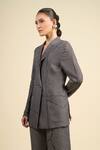 Divyam Mehta_Black Viscose, Polyester, Silk Collared Coal Vegan Pant Set _Online_at_Aza_Fashions