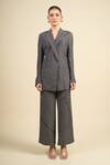 Buy_Divyam Mehta_Black Viscose, Polyester, Silk Collared Coal Vegan Pant Set 