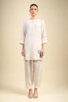 Divyam Mehta_Cream Embroidery Round Neck Straight Kurta Set _Online_at_Aza_Fashions