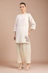Buy_Divyam Mehta_Cream Embroidery Round Neck Straight Kurta Set _at_Aza_Fashions