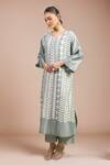 Buy_Divyam Mehta_Blue Chanderi Round Neck Printed Straight Kurta Set _at_Aza_Fashions