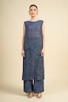Divyam Mehta_Blue Chiffon Round Neck Straight Kurta Set _at_Aza_Fashions