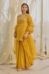 Shop_Rhua_Mustard Chanderi, Tissue, Organza, Silk Gota Patti Yellow Embroidered Kurta Set _at_Aza_Fashions